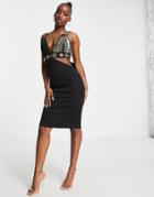 Starry Eyed Premium Embellished Deep Plunge Cami Strap Midi Dress In Black