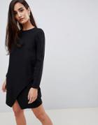 Asos Design Asymmetric Clean Shift Mini Dress-black