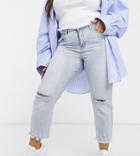 Glamorous Curve Relaxed Jeans In Bleached Stonewash Denim With Distressing-blue
