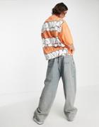 Asos Unrvlld Spply Oversized T-shirt With Logo Bubble Graffiti Print In Orange