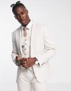 Noak Slim Premium Fabric Suit Jacket In Stone Micro Texture With Two-way Stretch - Beige-neutral