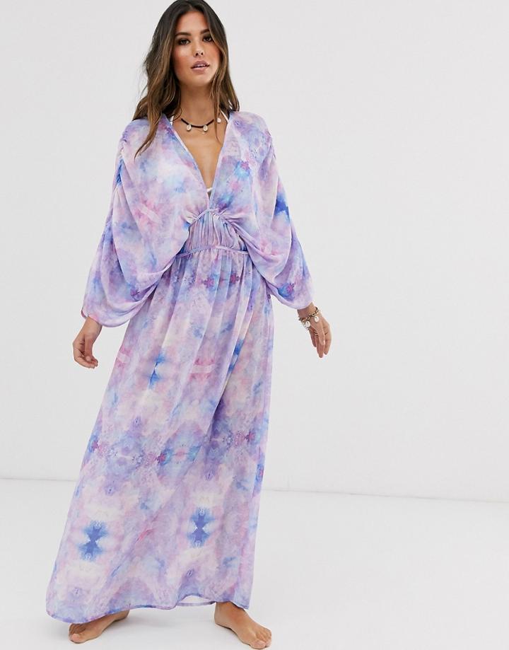 Unique21 Ruched Detail Deep Plunge Kimono-multi