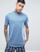 Asos Longline Knitted T-shirt With Curved Hem In Blue - Blue