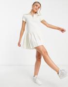 Urban Revivo Zip Front Mini Dress With Pleat Skirt In Off White