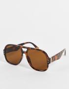 Reclaimed Vintage Inspired Unisex Oversized Aviator Sunglasses In Tortoiseshell-brown