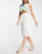Urban Revivo Striped Midi Skirt In Off White