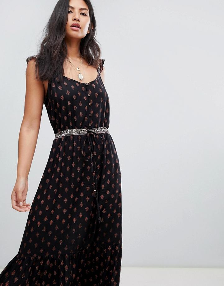 Raga Nocturnal Daze Ruffle Strap Maxi Dress - Black