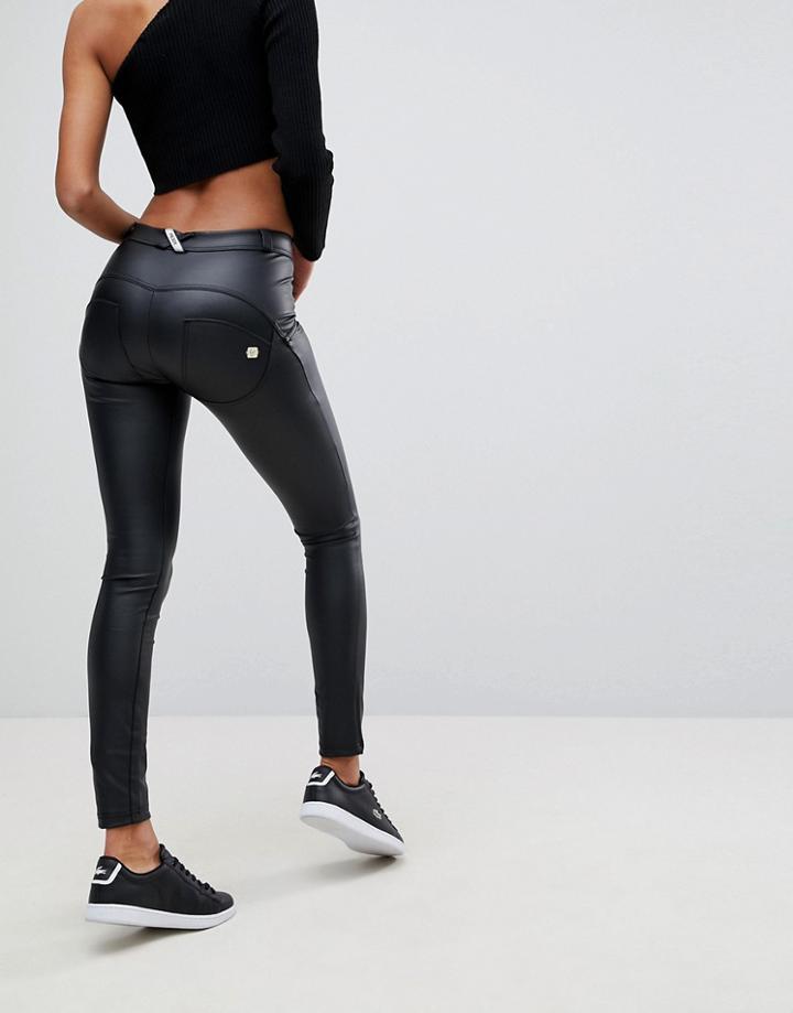 Freddy Wr. Up Shaping Effect Mid Rise Leather Look Push Up Jean - Black