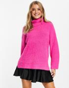 Asos Design Oversized Sweater With Cowl Neck In Fluffy Yarn In Pink