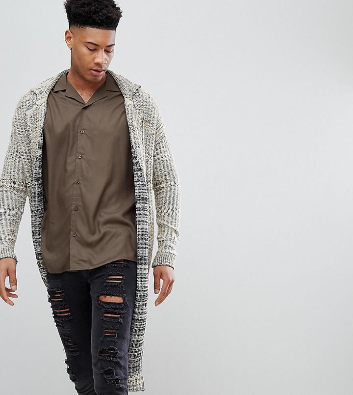 Asos Design Tall Knitted Duster Jacket In Oatmeal Slub - Beige