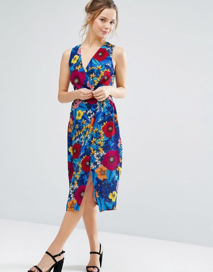 Closet London Floral Print Midi Summer Dress - Orange