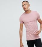 Asos Design Tall Muscle Fit T-shirt With Crew Neck And Stretch In Pink - Pink