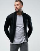 Fred Perry Merino Zip Through Sweater In Black - Black