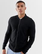 French Connection Zip Through Knitted Baseball Jacket-black