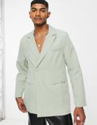 Mennace Tailored Double Breasted Blazer In Sage Green