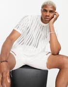 Asos Design Relaxed White T-shirt In All Over Laddered Mesh