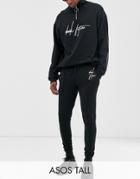 Asos Design Tall Two-piece Skinny Sweatpants With Placement Print With Dark Future Logo-black