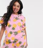 Asos Design Curve Mix & Match Pineapple Print Jersey Pyjama Tee-multi