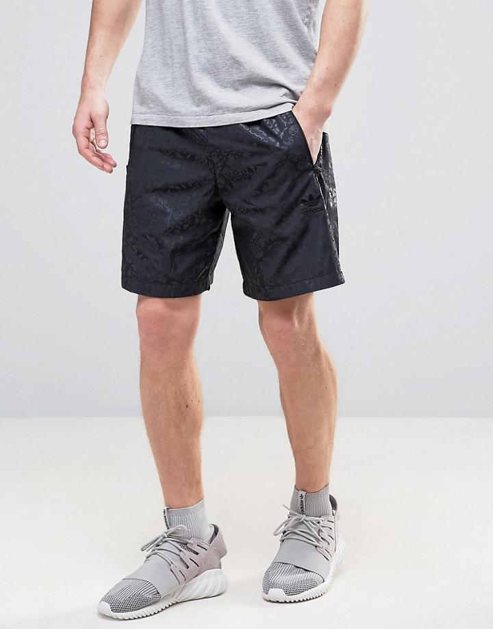 Adidas Originals Ornamental Block Shorts In Jacquard Print Cf5327 - Black