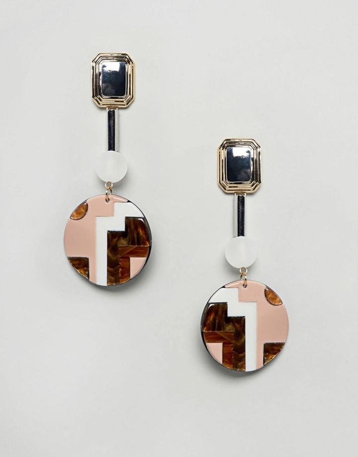 Asos Design Resin Puzzle Drop Earrings - Multi