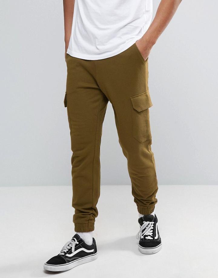 Asos Skinny Joggers With Cargo Pocket In Khaki - Green