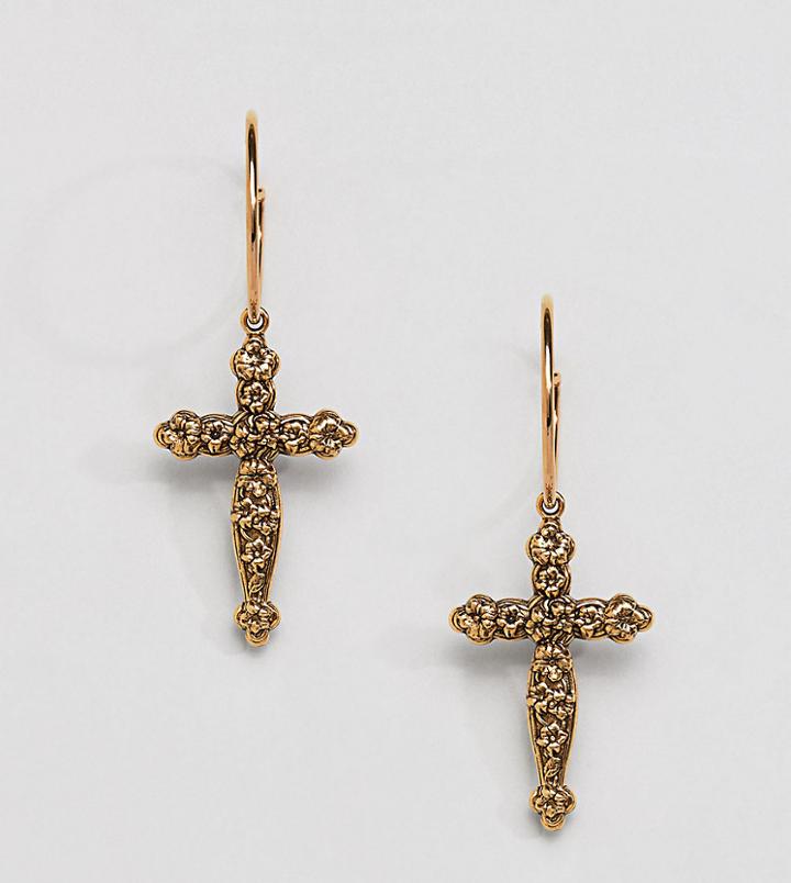 Regal Rose 18k Gold Plated Floral Cross Mini Hoop Earring - Gold