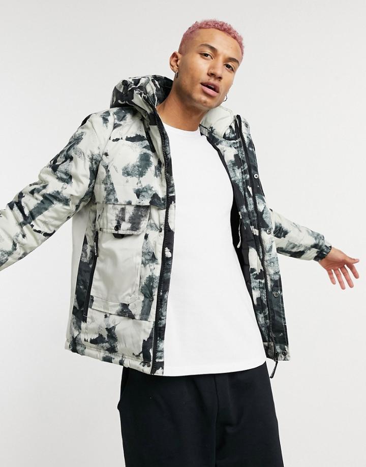 Soul Star Snow Camo Jacket With Detachable Hood In White