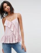 Asos Ruffle Cami With Embroidery - Purple
