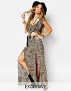 Reclaimed Vintage High Rise Maxi Skirt With Front Splits In Leopard Print - Multi