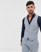 Gianni Feraud Wedding Slim Fit Plain Linen Suit Vest - Blue