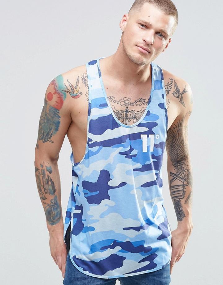 11 Degrees Vest With All Over Camo Print - Blue
