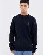 Fred Perry Textured Crew Neck Knitted Sweater In Navy - Navy