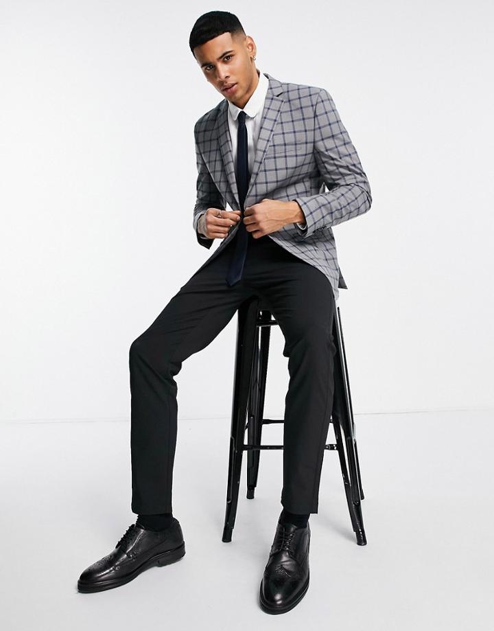 Jack & Jones Premium Slim Suit Jacket In Grey Check-gray