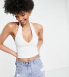 Asos Design Tall Halter Neck Crop Top In White