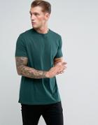 Asos Design Longline T-shirt With Crew Neck In Green - Green