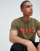 Hugo Dolive Large Logo T-shirt In Khaki - Green