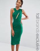 Ttya Black Talex Sleeveless Asymmetric Detail Pencil Midi Dress - Gree