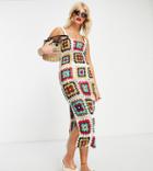 Reclaimed Vintage Inspired Limited Edition Crochet Midi Dress In White-multi