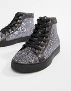 Kg By Kurt Geiger Parkes Glitter Mid Top Sneakers-silver