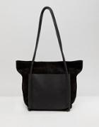 Asos Design Suede And Leather Double Pocket Mini Shopper - Black