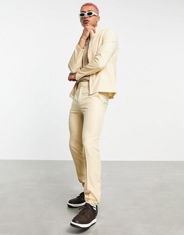 Asos Design Smart Track Jacket In Stone - Part Of A Set-neutral