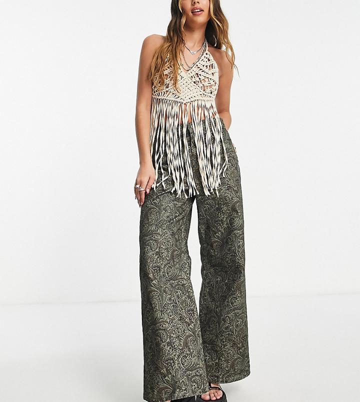 Reclaimed Vintage Inspired 88' Wide Leg Jean In Paisley Print-multi