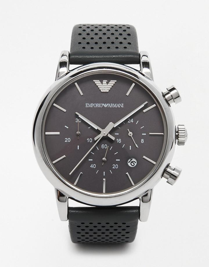 Emporio Armani Luigi Leather Strap Chronograph Watch Ar1735 - Gray