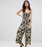 Asos Design Tall Bandeau Jumpsuit With Cut Out And Drape Detail In Print - Multi