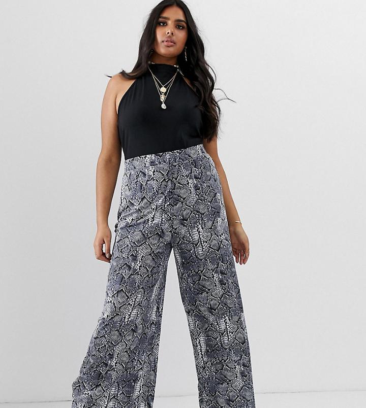 Asos Design Curve Wide Leg Pants In Snake Print-multi