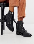 Asos Design Astrid Leather Chunky Military Boots In Black