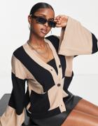 4th & Reckless Wide Sleeve Color Block Cardigan In Camel And Black-multi