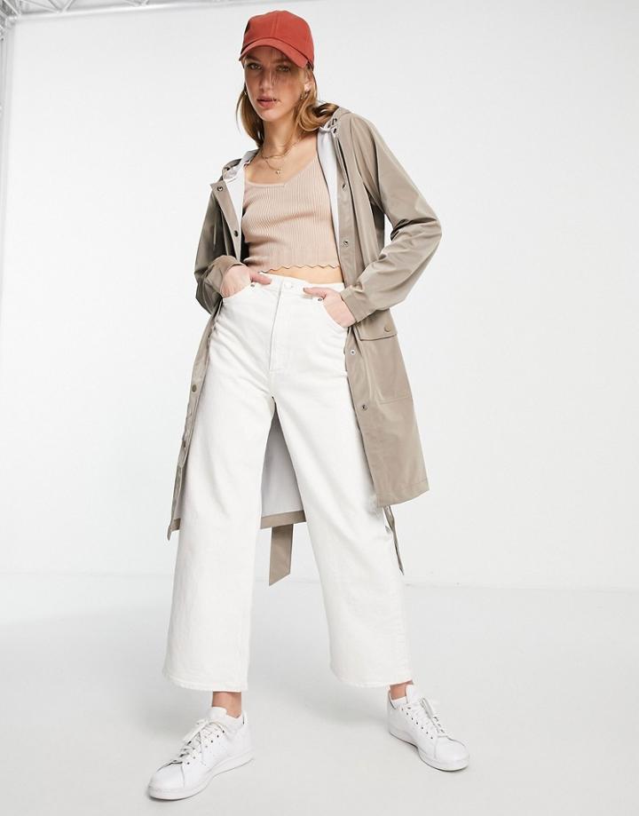 Rains 1824 Belt Jacket With Hood In Velvet Taupe-white