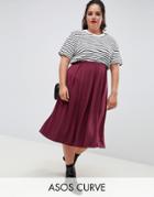 Asos Design Curve Midi Skirt With Box Pleats - Red