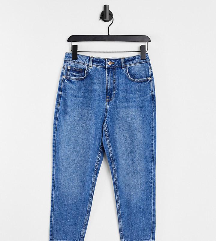 New Look Petite Embroidered Pocket Mom Jean In Mid Blue-blues